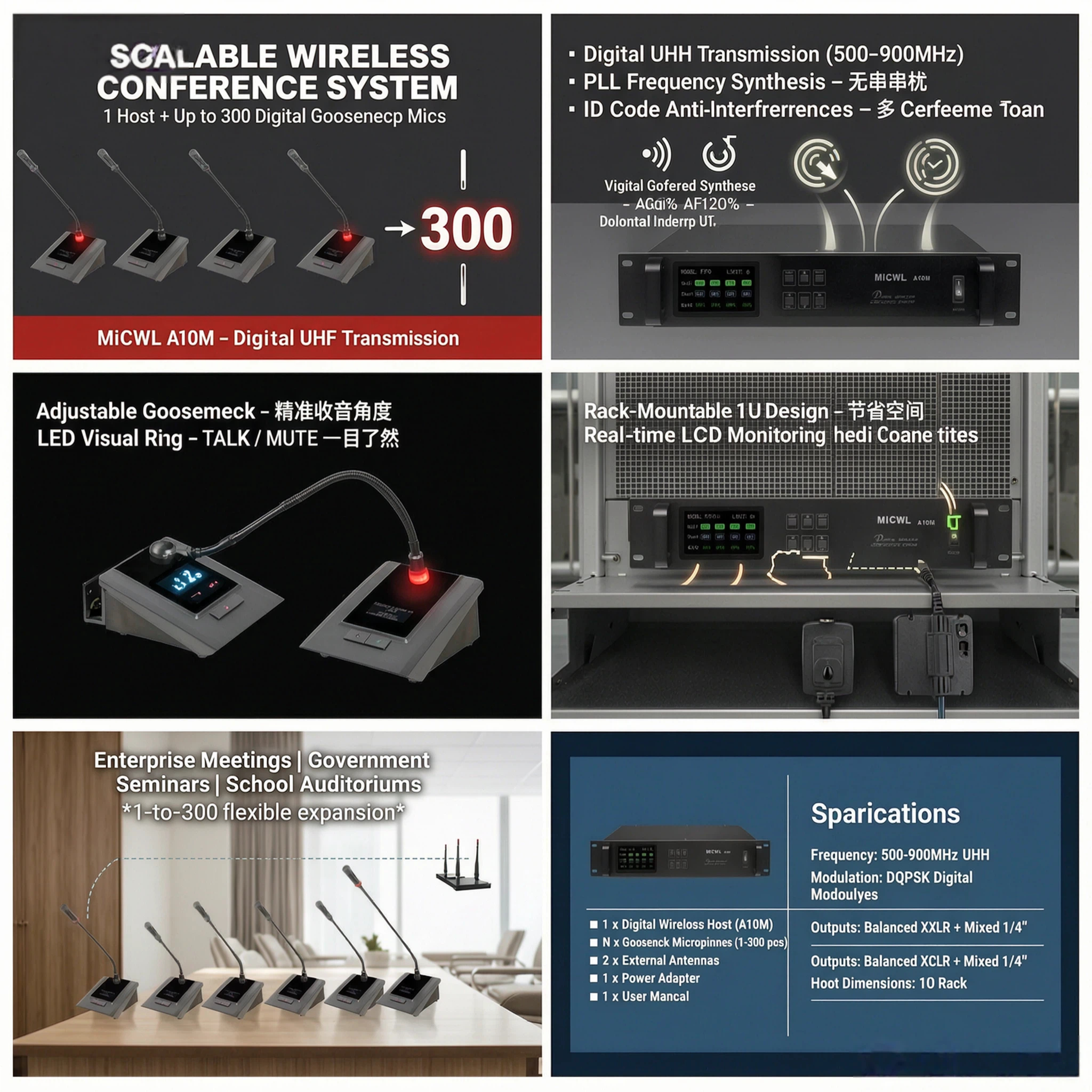 Digital Wireless Conference Microphone Gooseneck Detail for Chairman and Delegate Units